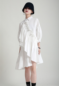 Top vente été mode nouvelle <span class=keywords><strong>coupe</strong></span> irrégulière à volants lanterne manches chemise ample robe <span class=keywords><strong>2022</strong></span> - Product Image 3