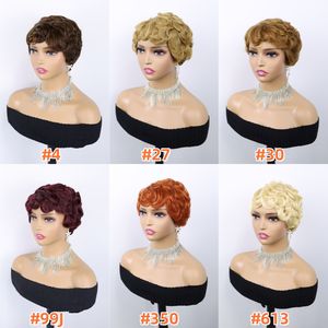 Perruques courtes bouclées blondes 613 pour femmes noires, 100% <span class=keywords><strong>cheveux</strong></span> humains, <span class=keywords><strong>coiffure</strong></span> ondulée courte, perruque bob sans colle <span class=keywords><strong>avec</strong></span> <span class=keywords><strong>frange</strong></span> - Product Image 6