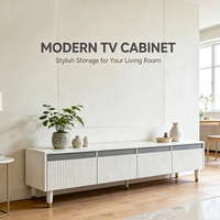 Meuble TV moderne blanc cannelé avec pieds dorés, grand rangement, console multimédia de luxe pour salon, couleur personnalisable, montage facile