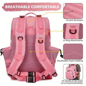 กระเป๋า900D กันน้ำหลากสี25 35ลิตรกระเป๋ายิม Molle กระเป๋าเป้สะพายหลังแนวยุทธวิธีสีชมพู - Product Image 5