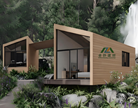 Rumah Kayu Prefabrikasi Biaya Rendah Dengan 2 Kamar Tidur, Rumah Kabin Modular untuk Hotel Apartemen Vila