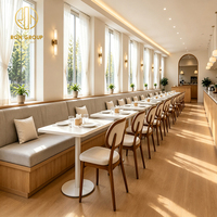Table carrée sur mesure et banquette rembourrée en tissu pour restaurant et café, mobilier commercial Ron Group, prix usine