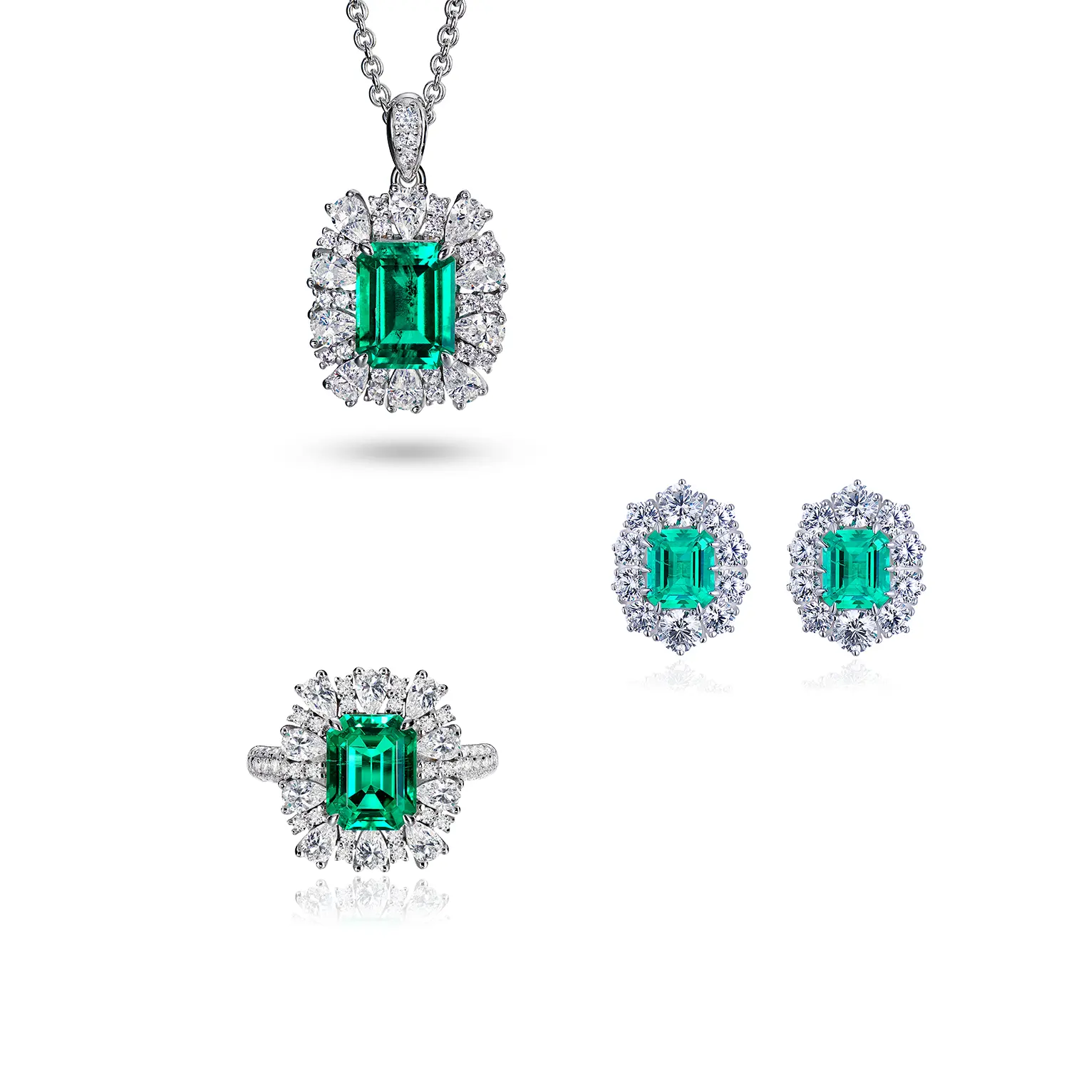 Western Emerald Diamond Earring Jewelry Sets bezel setting wedding bridal jewelry set