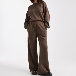 Pantalones joggers de pierna recta para mujer, personalizados al por mayor, color topo, tela gruesa estilo scuba, cintura elástica con cordón, bolsillos laterales - Product Image 5