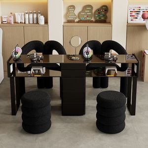 Ensemble table et chaise de manucure en verre noir, double poste de travail pour salon de beauté avec tiroirs de rangement - Product Image 1