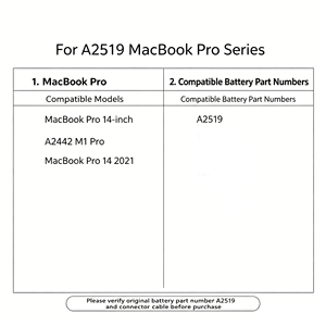 A2519 Nueva batería para portátil compatible con <span class=keywords><strong>APPLE</strong></span> <span class=keywords><strong>MacBook</strong></span> <span class=keywords><strong>Pro</strong></span> <span class=keywords><strong>14</strong></span> pulgadas A2442 A2519 <span class=keywords><strong>M1</strong></span> 21Year - Product Image 3