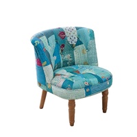 Großhandel Wohnzimmer-Akzentstuhl Kantha Patchwork-Sessel Boho Einzelsofa Lounge Baumwollstoff Gepolsterte Rückenlehne Holzbeine
