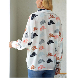 Southern Country Girl Camisa con botones Custom Womens Nylon Tops Manga larga Allover Sombreros de vaquero Estampado Nylon Ropa <span class=keywords><strong>Camisas</strong></span> - Product Image 3