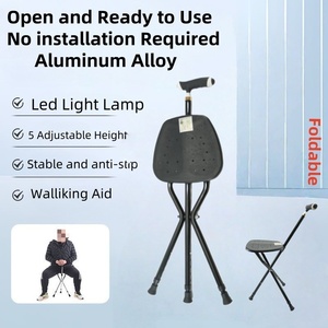 تصميم جديد مقبض ثلاثة أرجل كرسي قابل للطي متعدد الوظائف سبائك الألومنيوم للطي كبار السن مع كرسي - Product Image 2