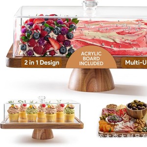 Wooden <b>Cake</b> <b>Stand</b> With Lid Rectangle Solid Wood Dessert Display Plate For Home Use - Product Image 2