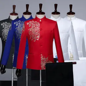 Men's Suits Chinese style Gold Embroidery Blazers Prom Host Stage Outfit Male Singer Teams Chorus Wedding Costume