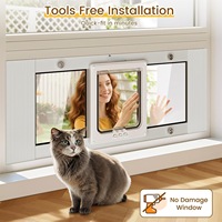 Plaque de fenêtre carrée réglable pour chat avec fermeture magnétique, installation rapide, quatre modes de verrouillage pour l'accès des animaux de compagnie