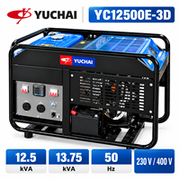 Générateur à essence Yuchai YC12500E-3D 12,5 kVA, type ouvert, démarrage électrique, AVR, alimentation de secours portable pour la maison, la construction et les situations d'urgence