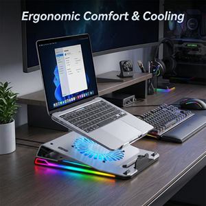 Refroidisseur d'ordinateur portable en alliage d'aluminium Jetion avec 4 ports USB, 7 modes RVB, 3 réglages de hauteur pour les ordinateurs portables de moins de 15,6 pouces PJT-NCL2133 - Product Image 6