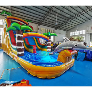 Toboggan aquatique gonflable géant commercial au design tropical avec piscine, château gonflable aquatique pour enfants - Product Image 1