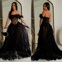 Neueste Design Mode Mesh Feder Kleid Frauen einfarbig ärmellose träger lose lange Kleider Frauen Party kleid