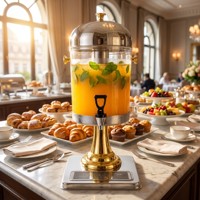 Gouden Sleutel Luxe 8L Tweekleurige Sapdispenser RVS Koude Drankenserver met IJsbuis voor Hotelbuffet Bruiloft Catering