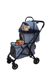 Barato de alta calidad doble cochecito para mascotas cochecito para perros de lujo de 4 ruedas mascota para dos perros gatos - Product Image 2