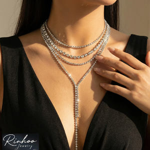 RINHOO Mehrschichtige Lange Quasten-Kettenkette Damen Luxus Strass Y-förmige Halskette Hochzeit Party Schmuck Halsaccessoires - Product Image 1