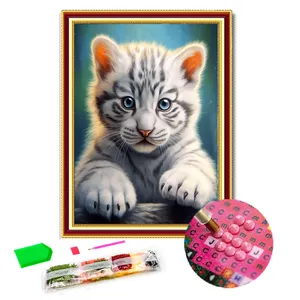 Kits de pintura de Arte de diamante 5D de tigre lindo para adultos principiantes regalo de dibujo DIY hecho a mano pintura de diamante redondo completo sobre lienzo