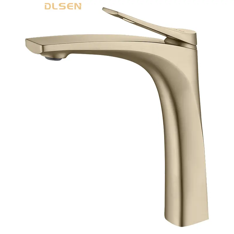 Modern Brushed Gold Basin Faucet Bathroom Sink Vessel Taps Vanity Faucet with Single Lever Single Hole Water Saving