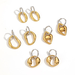 Pendientes de aro geométricos de acero inoxidable, diseño de anillo irregular en oro y plata, joyería de moda para mujer - Product Image 4