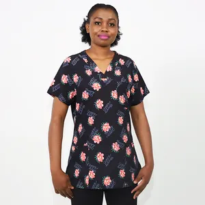 fuxin fuyi best quality customized fashionable comfortable printed medical nurse scrubs set uniform