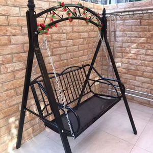 เก้าอี้เปลญวนคู่สำหรับกลางแจ้ง วิลล่า ระเบียง ลานบ้าน สวน ระเบียงเหล็กดัดหวาย เก้าอี้โยกพักผ่อน - Product Image 4