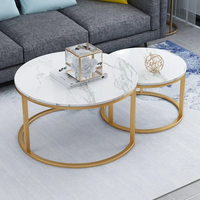 Ensemble de salon moderne table gigogne pliée en métal noir doré pour côté marbre pierre table basse ronde contemporaine gigogne