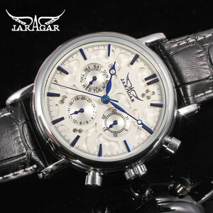 JARAGAR montre blanche à mécanisme pour garçons de marque propre authentique bracelet en cuir véritable calendrier <span class=keywords><strong>24</strong></span> <span class=keywords><strong>heures</strong></span> 3 cadrans design de montre décontracté - Product Image 4