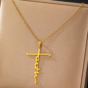 Joyería Religiosa, Colgante de Cruz de Jesús en Acero Inoxidable con Baño de Oro de 18k, Resistente al Agua, con Grabado de Letras, Collar con Colgante de Cruz de Fe - Product Image 1