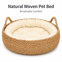 Lit pour chat ovale portable en rotin tressé moderne, nid pour animal de compagnie mignon, coussin en coton chaud, amovible, lavable, toutes saisons