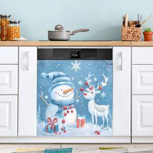 Couverture magnétique de réfrigérateur pour Noël en famille, motif bonhomme de neige, flocons de neige d'hiver, décoration de réfrigérateur, aimant de lave-vaisselle Xmax - Product Image 6