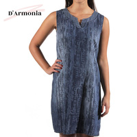 Robe décontractée d'été pour femme en lin et denim, sans manches, taille naturelle, grande taille, de haute qualité