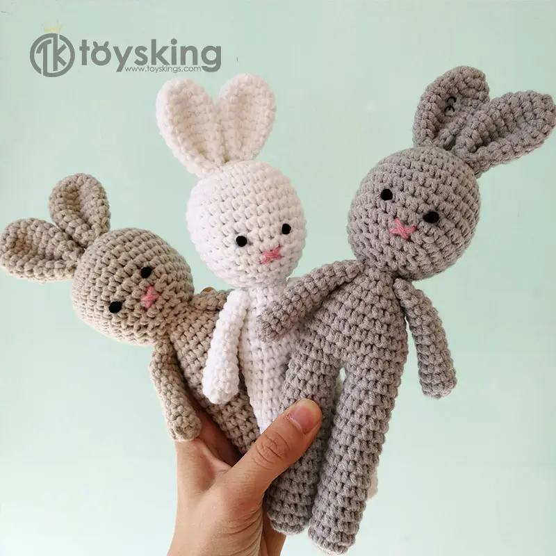 100% Handmade Amigurumi Crochet Bunny Rabbit Nhồi Bé Đồ Chơi Bán Buôn 22Cm Với Chứng Nhận CE