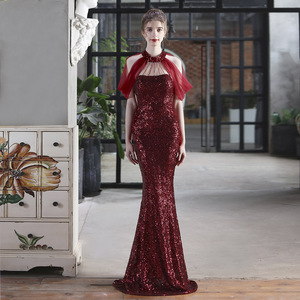 18625 #   Vestido de Noche Largo con Lentejuelas y Malla, Estilo Sirena, para Novia, Cena de Gala, Exhibición de Modelos de Autos - Product Image 6