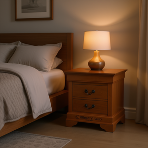 Table de chevet en chêne massif, 2 tiroirs, design classique moderne, meubles de chambre à coucher - Product Image 2