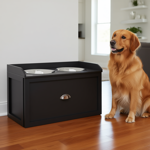 Ensemble de bols et de rangement surélevés noirs pour animaux de compagnie, pour grands chiens, station d'alimentation en acier inoxydable, design moderne - Product Image 2