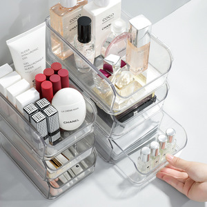 Desktop <b>Drawer</b> <b>Storage</b> <b>Box</b> Transparent Rectangle Stackable For Office Stationery Cosmetics Dormitory Use - Product Image 4