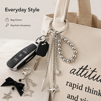 Porte-clés Pendentif Étoile Cœur en Métal Tendance avec Pompon, Accessoire de Sac, Décoration de Sac à Main, Chaîne de Clés en Alliage Électroplaqué
