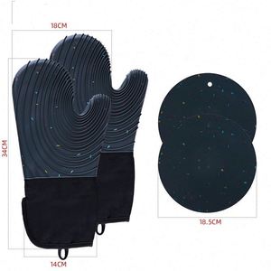 New <b>Silicone</b> Oven Mitts Thickened <b>Silicone</b> Kitchen Gloves Heat Insulation Non-slip Microwave Oven Mitts Lined Cotton Gloves BBQ - Product Image 4