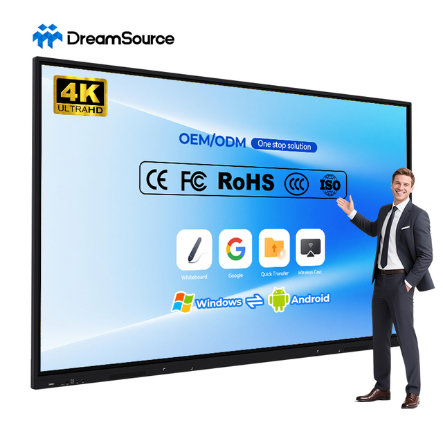 75 Inch Android Windows Dual OS 4K Anti Glare Interactive Whiteboard with 20/40 Point Touch