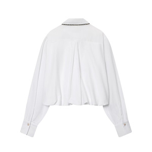 Benutzer definierte Frauen Perlen besatz Puff ärmel Popel ine Shirt Langarm Vielseitige Bluse Verzierte Büro kleidung Essential Top OEM Factory - Product Image 2