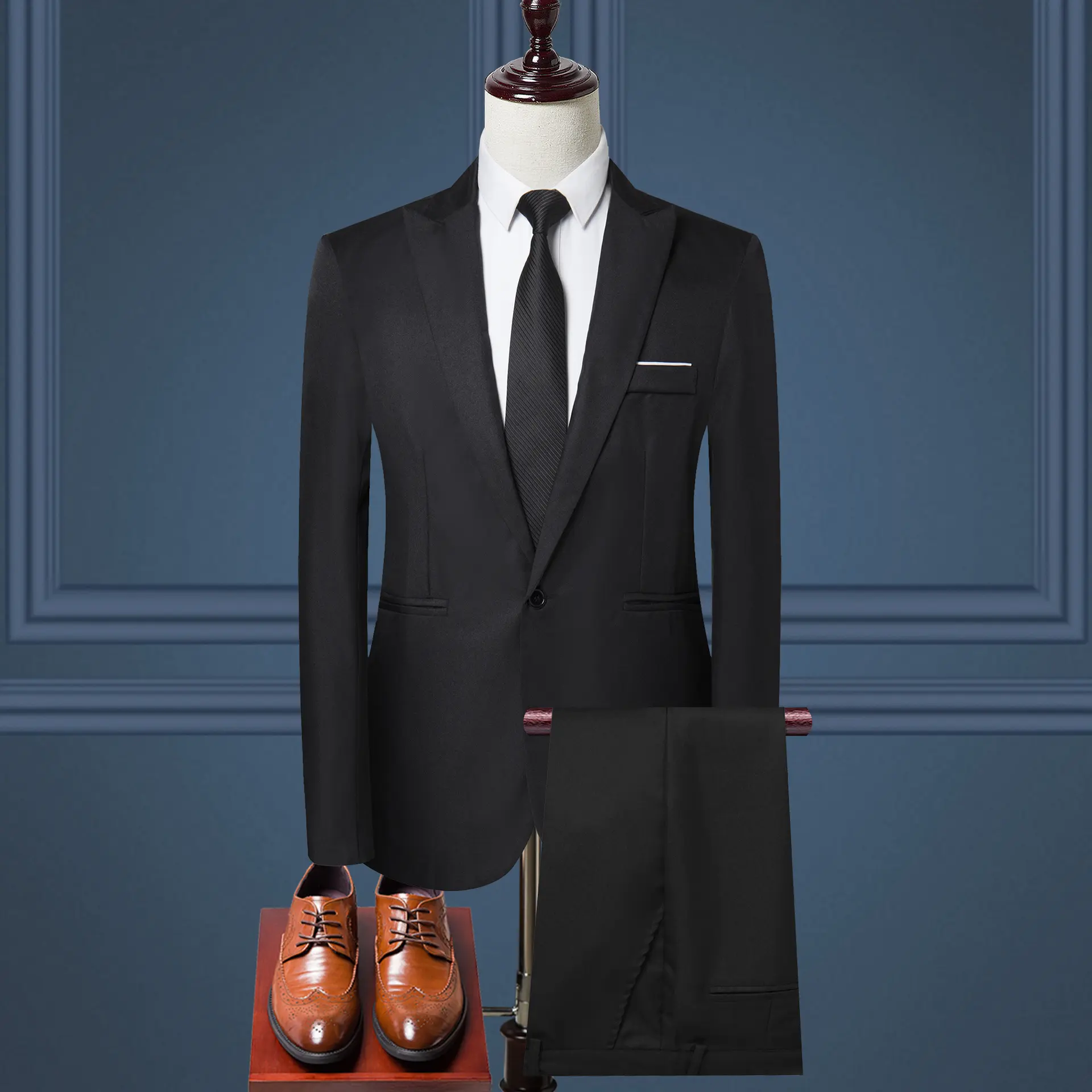 Yüksek kalite erkekler iş elbisesi katı renk tek sıra bir düğme rahat nefes takım elbise