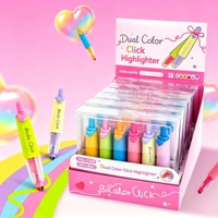 Surligneur rétractable bicolore L.40500 en forme de cœur mignon, stylo surligneur à clic pour la marquage de notes, le journal, le dessin artistique, la papeterie