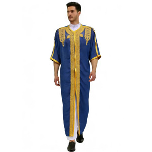 Thobe de style marocain haut de gamme personnalisé avec broderie <span class=keywords><strong>en</strong></span> corde, poche latérale, manches courtes, Bisht, vêtements turcs, Kaftan, Abaya XXL pour hommes musulmans - Product Image 2