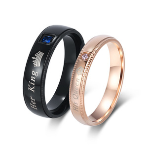 King And Queen <b>Titanium</b> Steel Couple <b>Rings</b> His Queen Her King Wedding Bands Rose Gold Black With Crown Design - Product Image 5