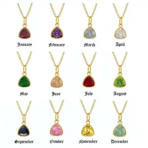 ROMANTIC Colorful 12 Birth 18K Gold Plated Crystal Stone Stainless steel Birthstone Pendant Necklace