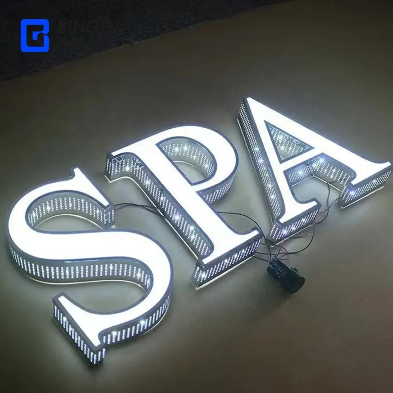 لافتات الأعمال التجارية ثلاثية الأبعاد المخصصة بإضاءة led لافتات قنوات الحروف المضيئة الخارجية بإضاءة led من الأكريليك لافتات المتاجر وعلامات السبا