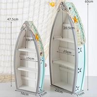 Meuble de rangement en bois vieilli, sur mesure, en forme de bateau, thème marin, pour présentation de desserts, support de table, étagère, rangement